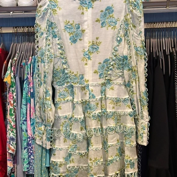 Rare! Zimmermann Whitewave Honeymoon blue and Green Embroidered Dress Size 2 - Picture 5 of 10